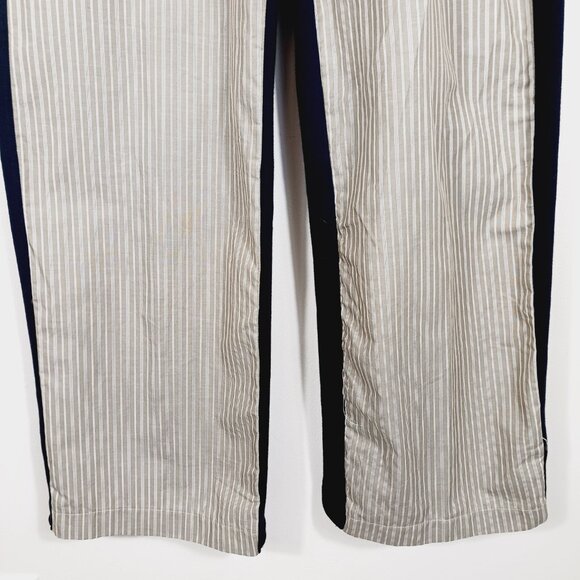 Zara, Mixed Media Pull On Pants (M) Stretch Waist Deep Navy/Khaki & White Stripe - Picture 11 of 15
